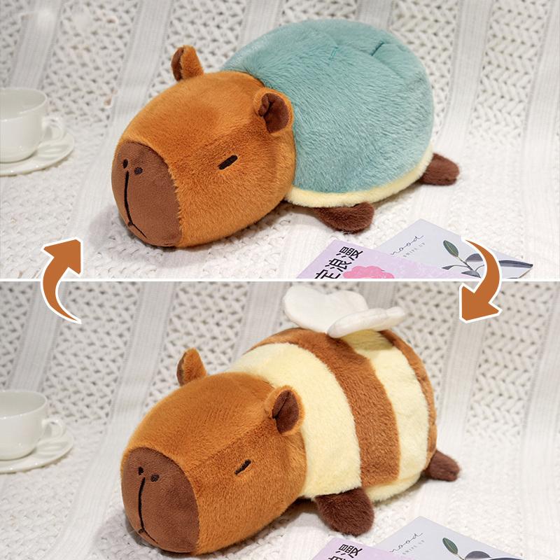 TreasuringU Double-Sided Flip Capybara Toy Bee Transform Plush Doll 2-in-1 Crocodile Flip Change Transform Soft Pillow 25cm