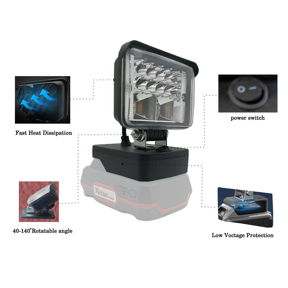 Work Light Compatible PARKSIDE X20V TEAM 20V Lithium Battery Rechargeable Jobsite Light
