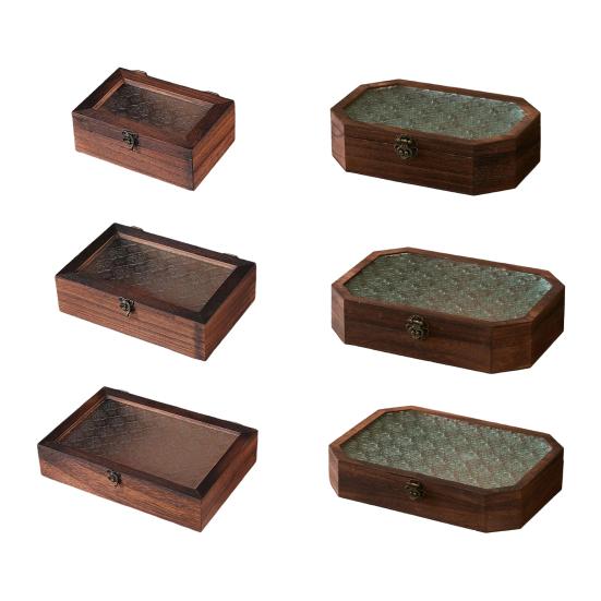 Jewelry Storage Box with Buckle And Flip-Top Lid Case Wood Retro Design Dustproof Organizer for Small Sundries