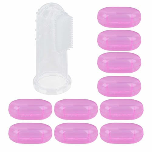 Baby Finger Toothbrush, Silicone Finger Toothbrush for Toddlers (Pink Shell)
