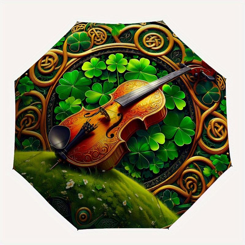Irish Clover Violin Wall Art DecorUmbrella, PortableFold Compact Umbrella for Men & Women Gift