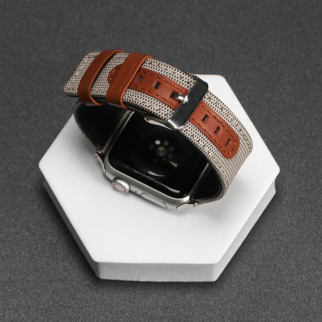 Watch Strap for Apple Watch Series 10 Ultra 9 8 7 SE 6 5 4 3 2 1 46mm 49mm 45mm 44mm 42mm Canvas+Genuine Cow Leather Band