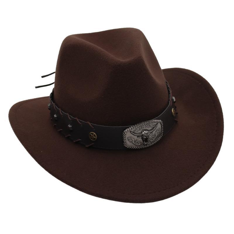 Top Hat Western Cowboy Hat Tibetan Jazz Hat Felt Hat Bull Head Belt Buckle Riding Hat Sun Hat