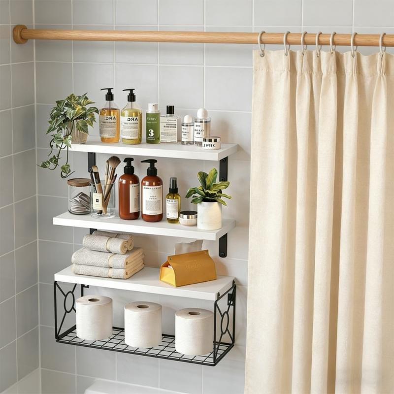 Floating Shelf Set With Easy Installation For Wall Mounting In Bathroom Or Bedroom Displaying Wood Designs