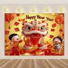 VIKAMA 2026 Spring Festival Backdrop Year Of The Horse Golden Lion Dance Theme Spring Festival Party Decorations