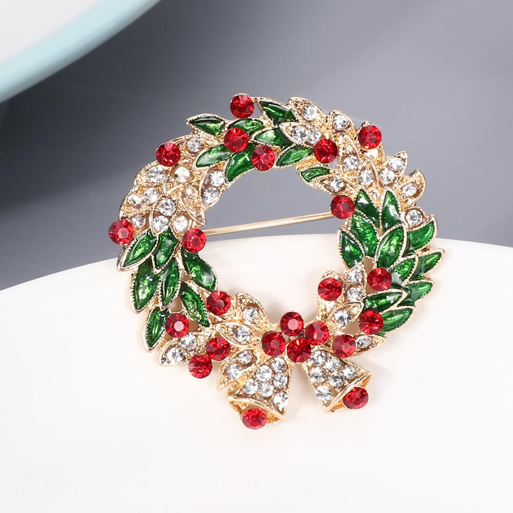 2pcs Round Shape Rhinestone Christmas Style Brooch Alloy Collar Pin Clothes Accessory Jewelry Gift