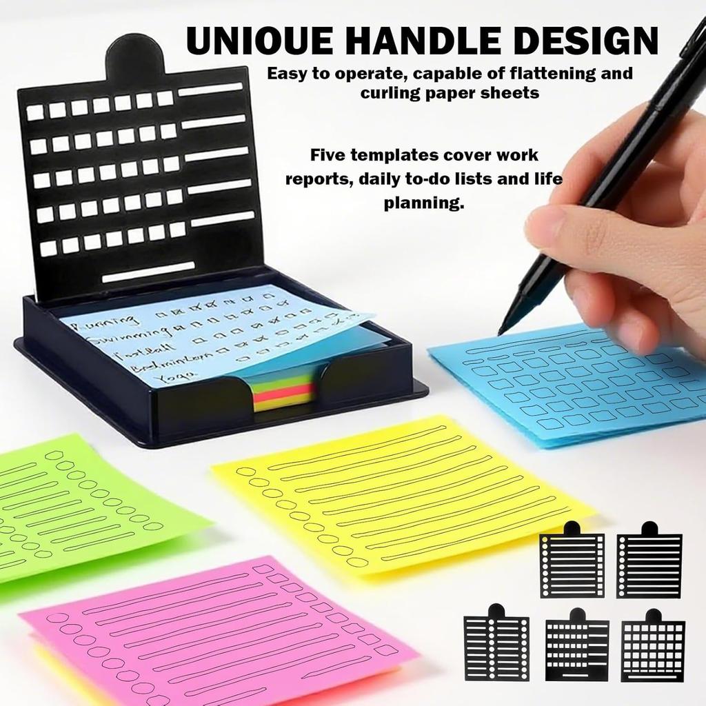 1 Set Sticky Note Holder,Sticky Note Dispenser,with 5 Style Template & 1 Sticky Notes,3x3 Note Dispenser,Note Holder,Sticky Note Stencil and Holder