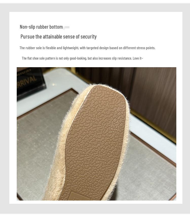 2025 New Winter Women's Furry Velvet Loafers - Black Cotton Flat Warm Slippers