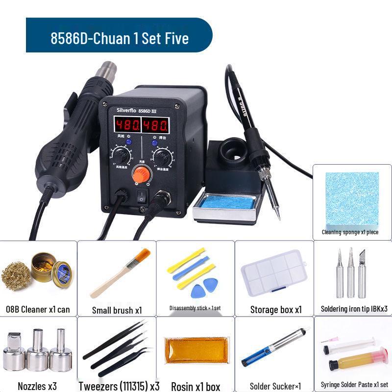 8586D High-Power 2-in-1 Desoldering Station: Constant Temperature Hot Air & Soldering Iron for Mobile Phone & Computer Chip Repair.