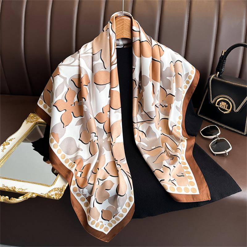 

90*90Cm Square Scarf Twill Silk Feeling Women Head Shawls And Wraps Luxury Hair Tree Print Neck Scarves Hijab Bandana Pashmina One Size
