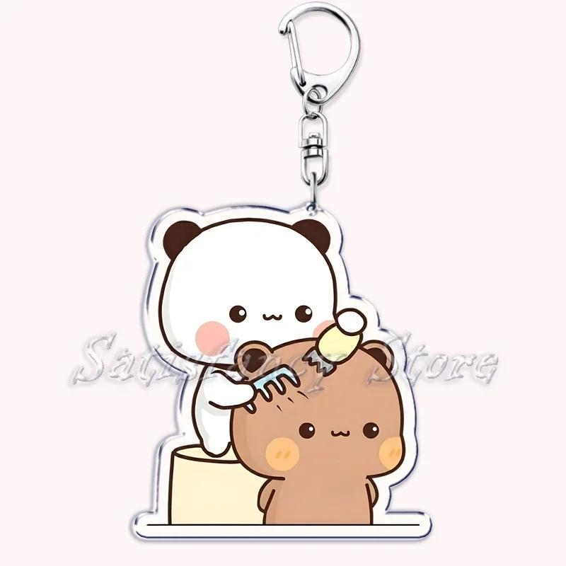 Cute Bubu Dudu Love Keychains Couple Bear Panda Acrylic Keyring for Accessories Bag Pendant Key Chain Jewelry Fans Lovers Gifts