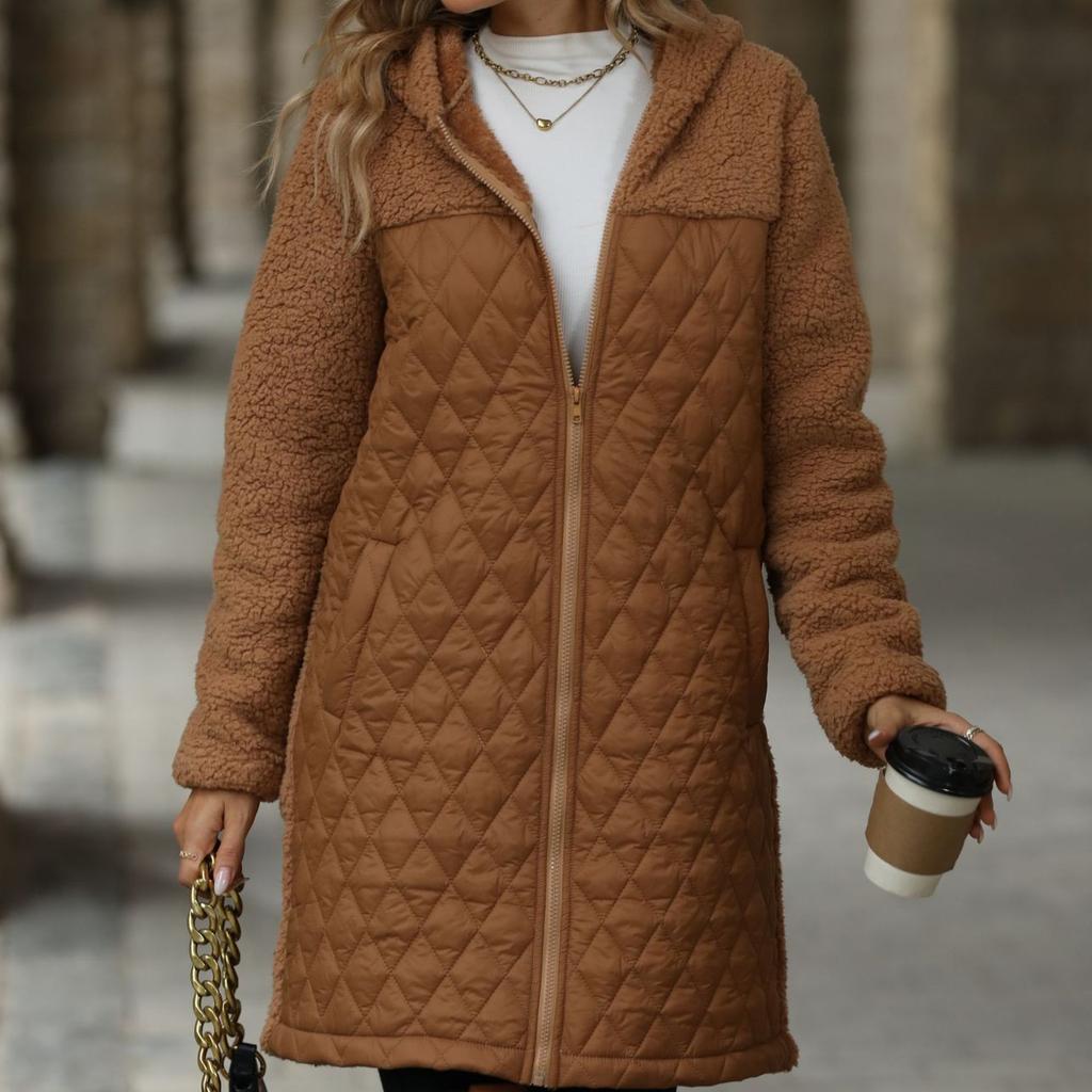 Autumn and Winter Loose Coat Hooded Zipper Plush Coat Coat Seam Loose Cotton Coat