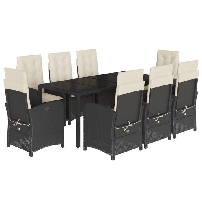 VidaXL Ensemble à Manger de Jardin avec Coussins 9 pcs, Table et Chaises avec Dossier Réglable, Meubles d'Extérieur Patio 3212201