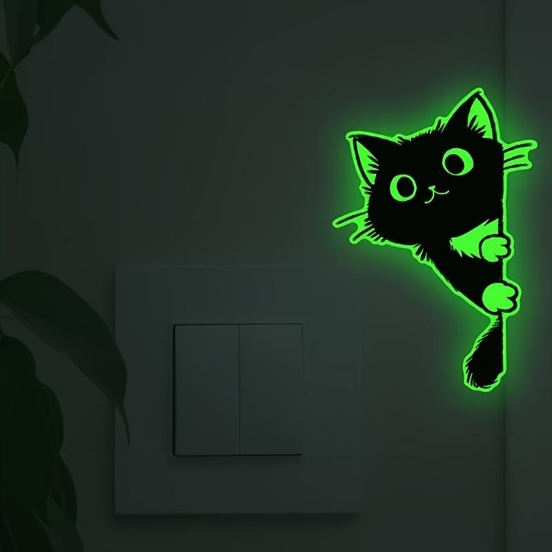 1pc Green Glow-in-the-Dark “Little Black Cat” Wall Sticker—Perfect for Decorating Your Entryway Self-Adhesive 2D Flat Design