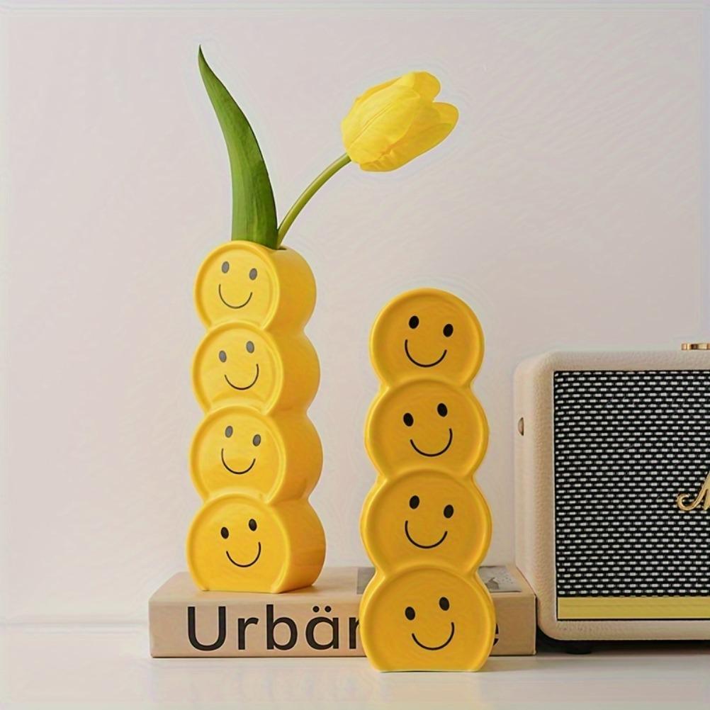 Cartoon Smiling Face Vase Bohemian Style Ceramic Flower Vase Wedding Table Living Room Office Bedroom Decoration Home Decor Item