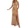 European and American sexy v-neck suspender light dress hot-selling Spice Girl hollow high split sequin long dress