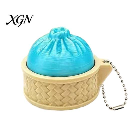 Bag Hanging Toy 3D Printed Dumpling Squeeze Keychain, Stress Balls with Steamer, Cute Anxiety Relief Toy, Soft Decompression Dough Dough, Simulation