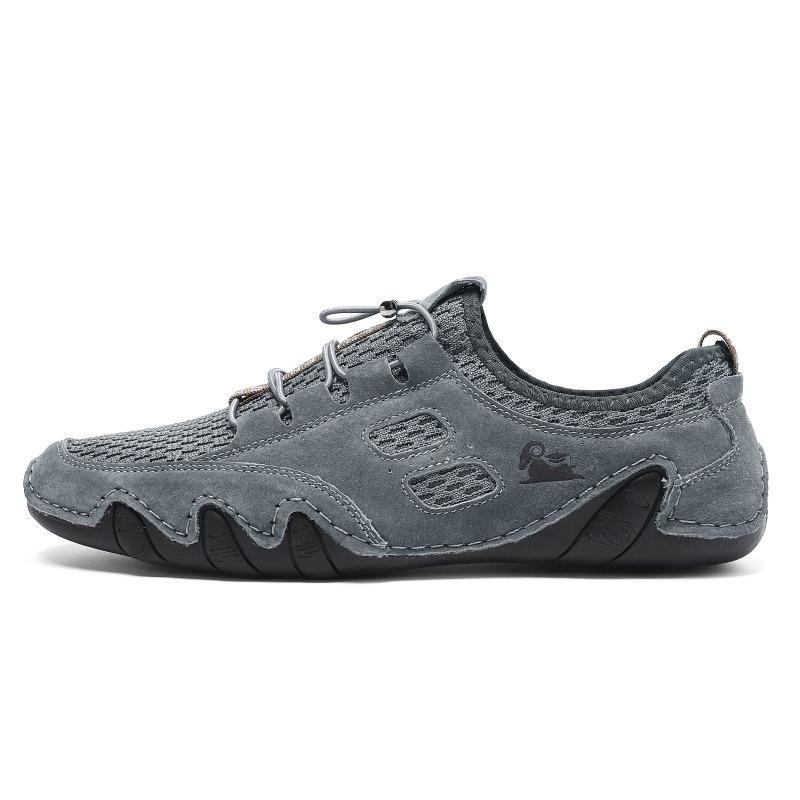 Summer Breathable Men's Casual Sports Shoes Large Size Sewn Leather Mesh Shoes Trendy Men's Shoes
