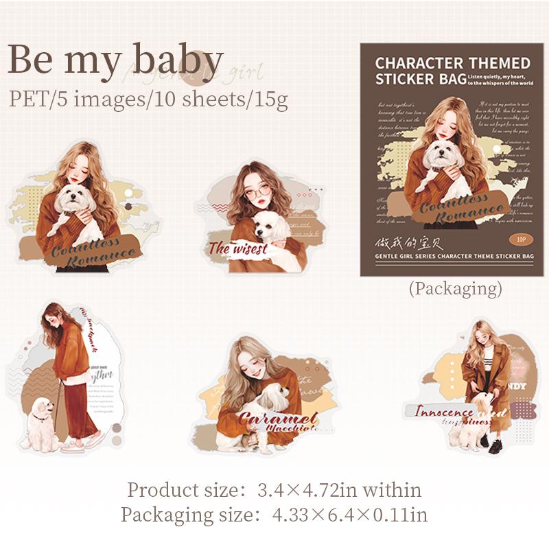 

10 Sheets/bag PET Stickers Cute Pet Gentle Girl Figure Creative Hand Account Goo Card Collage Greeting Card Decorative Sticker