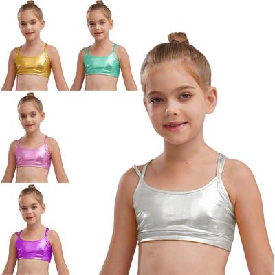 Gyermek fémes pántos crop top camisole stílusban tornához, tánchoz, műkorcsolyázáshoz előadói ruházat