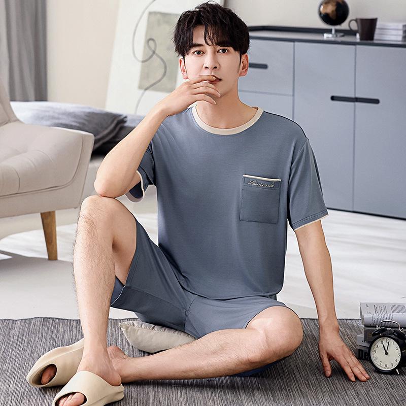 Men's Modal Summer Pajama Set: Short Sleeve & Shorts, Casual Plus Size Homewear