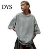 Men Women Casual Shirt T-shirt Round Neck Short Sleeve Loose Fit Tee Solid Color Washed Distressed Retro Pullover Tops Streetwear Top