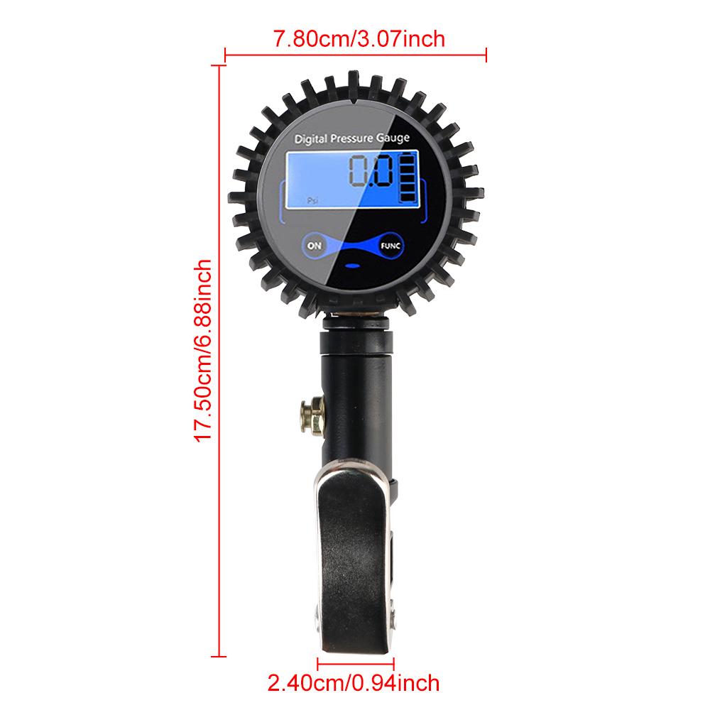Universal Tire Pressure Inflator Gauge Aluminum Alloy Inflation Monitoring Manometer Air Line Clip-on Tyre Pump LCD Digital