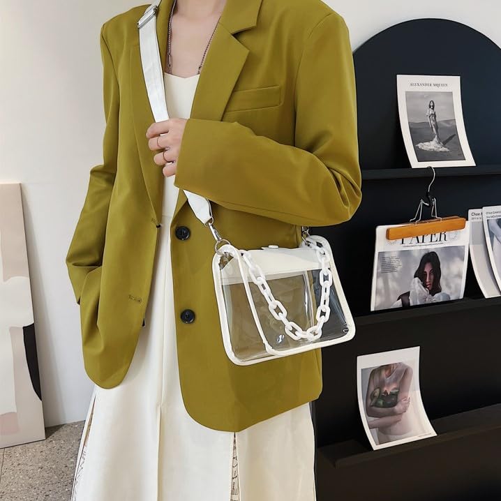 Harujio Clear Shoulder Summer Transparent Mini Clear Stylish Vinyl White Bag, Women's Bag, Bag, Small, Bag, Bag, Cute, Black, (Black)