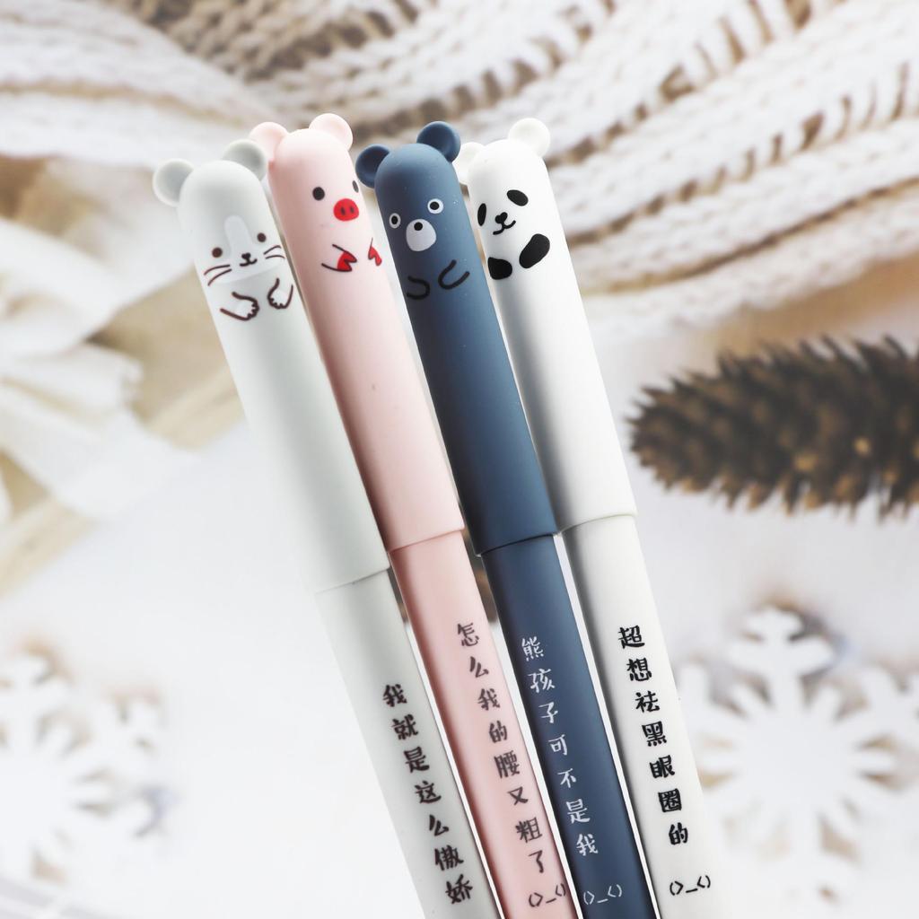 Little Bear Crystal Blue 0.5mm Erasable Gel Pen – Cute Cartoon Design for Students