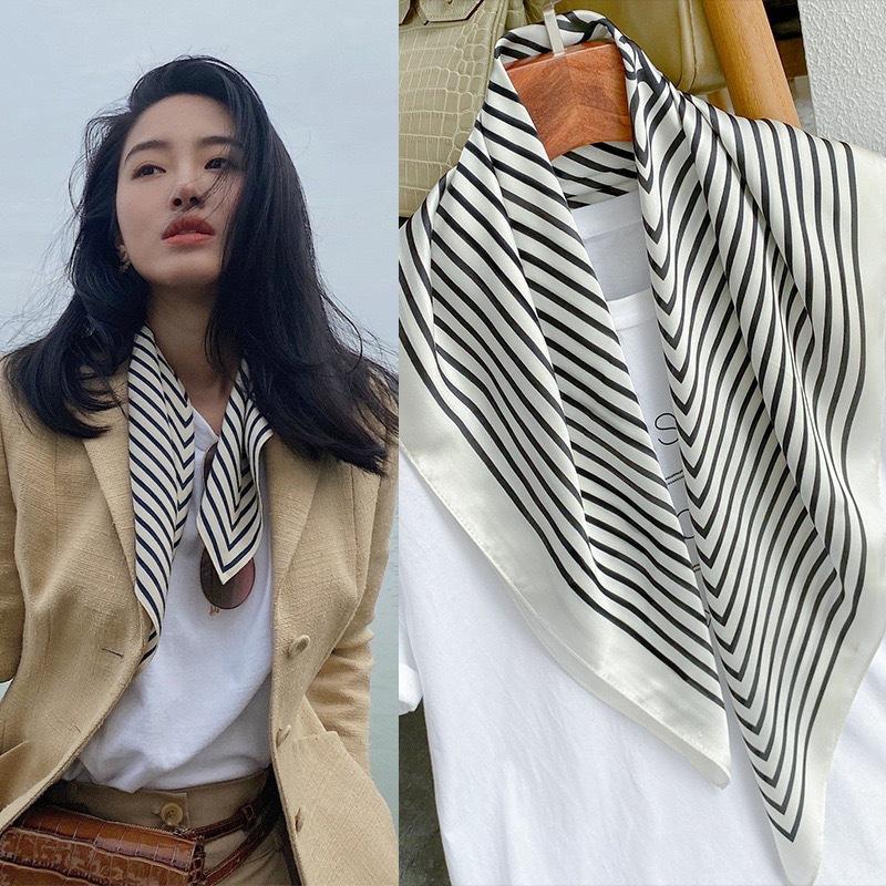 Luxury  70Cm Satin Square Silk Scarf For Women Hair Hand Neckerchief Wrist Hijab Wraps Lady Shawl Ribbon Bandana