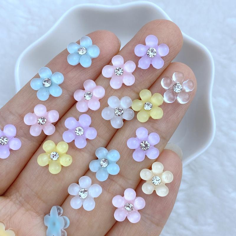 30Pcs New Cute Mini 9mm Diamond Flower Shape Series Flat Back Manicure Parts Embellishments For Hair Bows Accessories