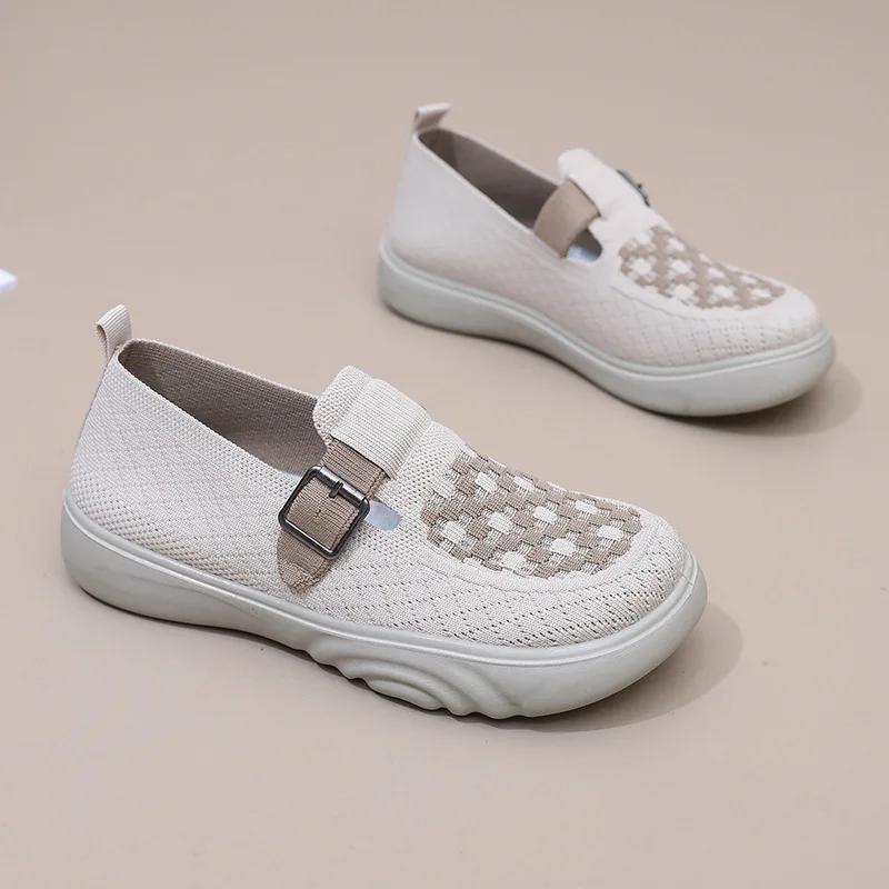 Ladies Women's Non-slip Walking Shoes Breathable Comfortable Soft Bottom Sneakers Round Toe Thick Bottom Loafer 2025 Hot Sale