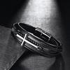 Stainless Steel Multi-Layer Handmade Braided Bracelet With Cross Charm Men Geometric Design Polished Finish