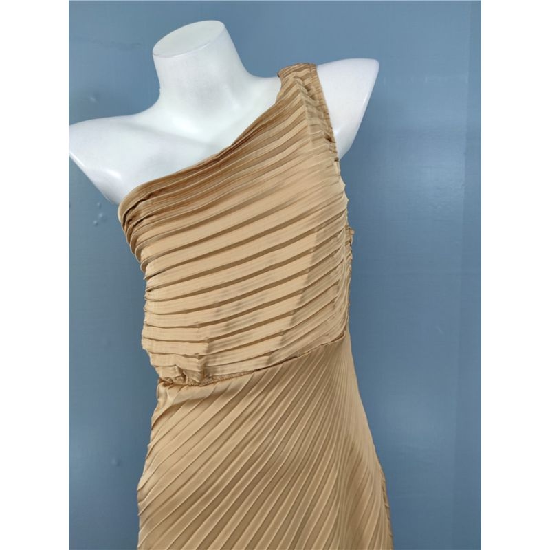 Export Sexy One-Shoulder Diagonal Collar Ruched Asymmetrical Beautiful Casual All-Matching Elegant Elegance Retro Fashion Dress