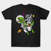 Men Black Print T-shirt Space Astronaut Riding T-Rex Dinosaur No-Cut Transfer Paper Print Cotton Tshirt