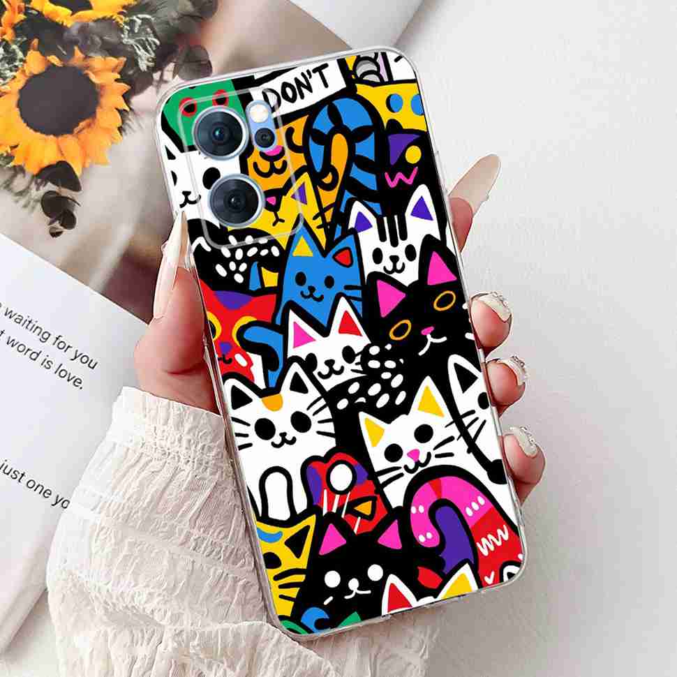 For Oppo Reno7 5G Casing Cute Cat Flower Painted Cover Soft Fundas Phone Case For Oppo Find X5 FindX5 Lite Reno 7 5G Back Cover