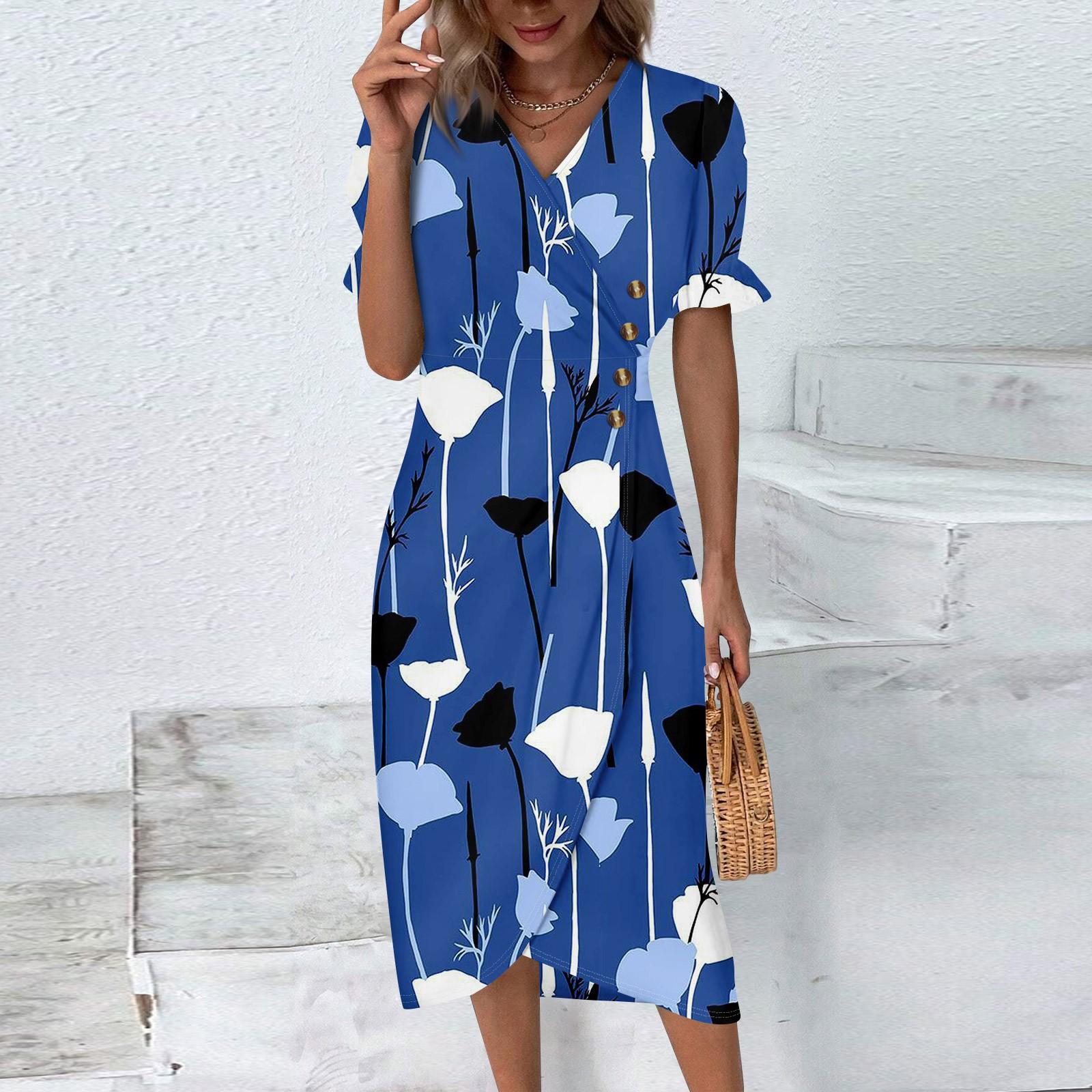 

Пляжные платья для женщин, весна-лето, элегантное платье с запахом и V-образным вырезом в стиле бохо, струящееся гавайское платье макси с рюшами XXXL