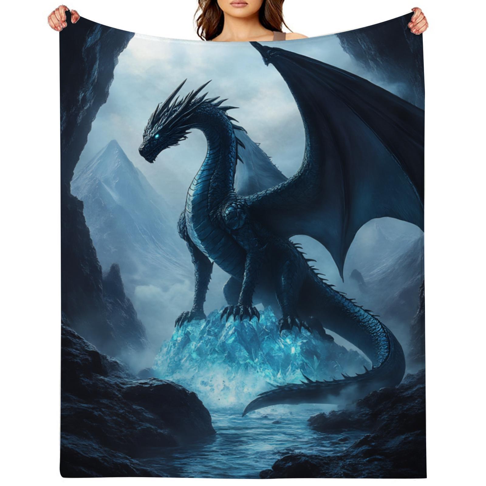 

Deep Blue Dragon Flannel Blanket – 280GSM Heavyweight Luxury Throw – Ultra Soft All-Season for Home Camping Parties 75x90cm
