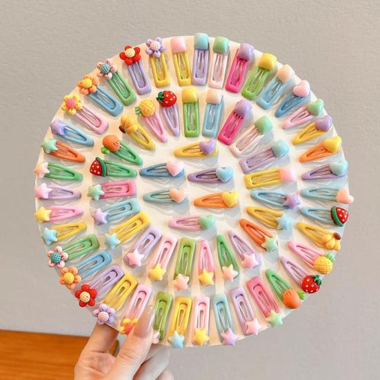 5/6Pcs Girl Hairpins Macaron Color Cartoon Fruit Flower Star Shapes Round Edge-Free Design Hair Clips Side Bang Hair