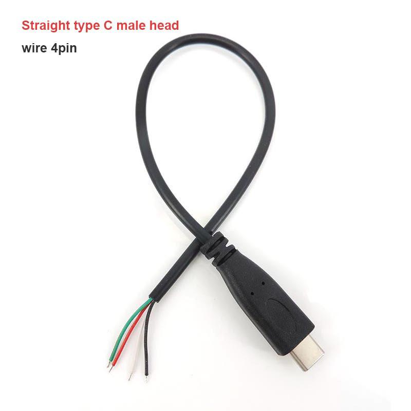 

4 шт. USB 2.0 Тип C Мужской Женский 0,25 м 2 4-жильный контактный провод питания Дата Зарядный кабель прямоугольный удлинитель Разъем DIY Ремонт 4pin Straight male