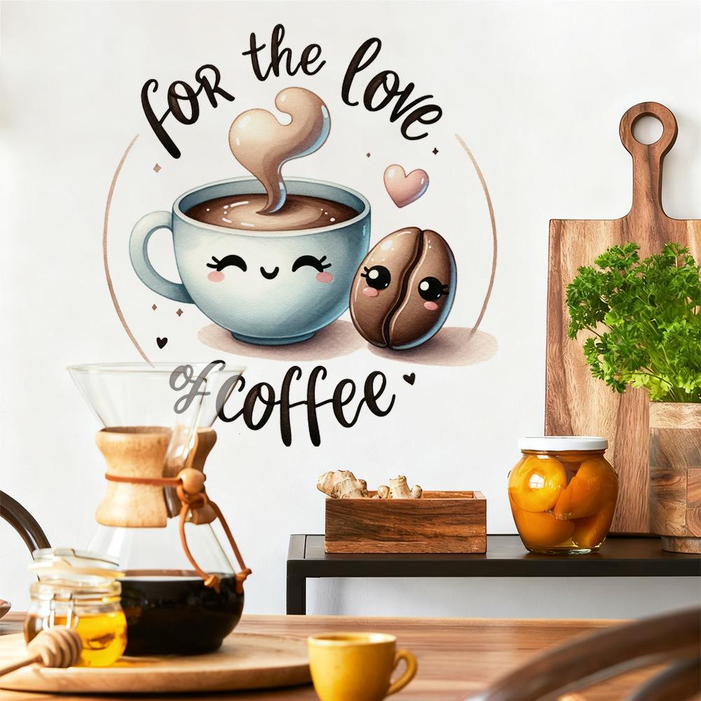 

Love Heart English Coffee Cup Self Adhesive Wall Sticker for Kitchen Dining Room Home Renovation Decor 26x28cm разноцветный