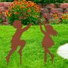 Metall Gartenskulptur 1 Paar Silhouette Kunstmodell Kleiner Junge Mädchen Form Charakter Statue Ornament Dekor Pfähle Rasen Hof Dekoration Lebendiger Akzent