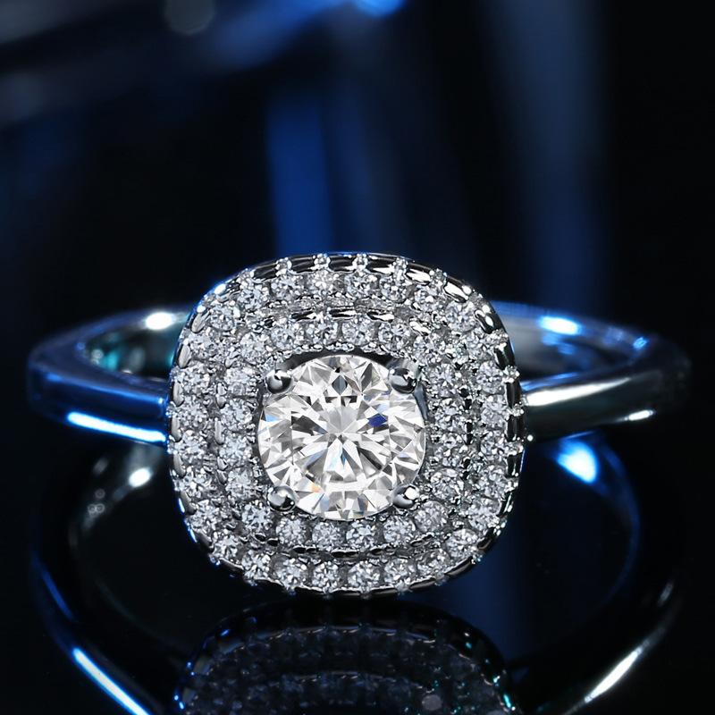 Ring Micro-Inlaid Zircon Silver Ring Women'S Electroplated Platinum Luxury Imitation Diamond Ring