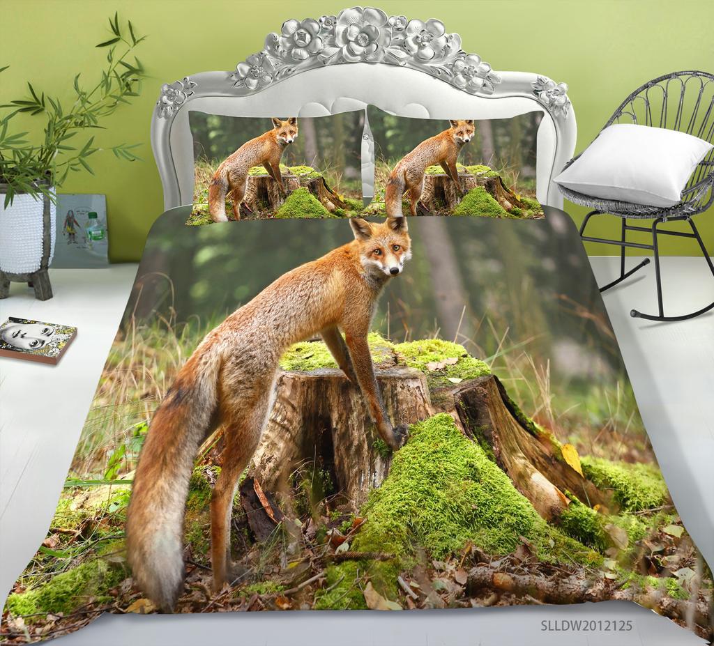 Quilt Cover, Pillowcase Two Or Three-Piece Set, Polyester Fox 3D Digital Printing