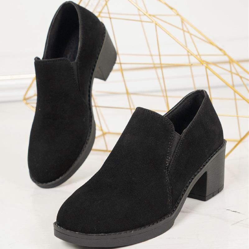 

Женская весенняя обувь большого размера, женские туфли на толстом каблуке с круглым носком, женские туфли-лодочки на одной педали 43 чёрный