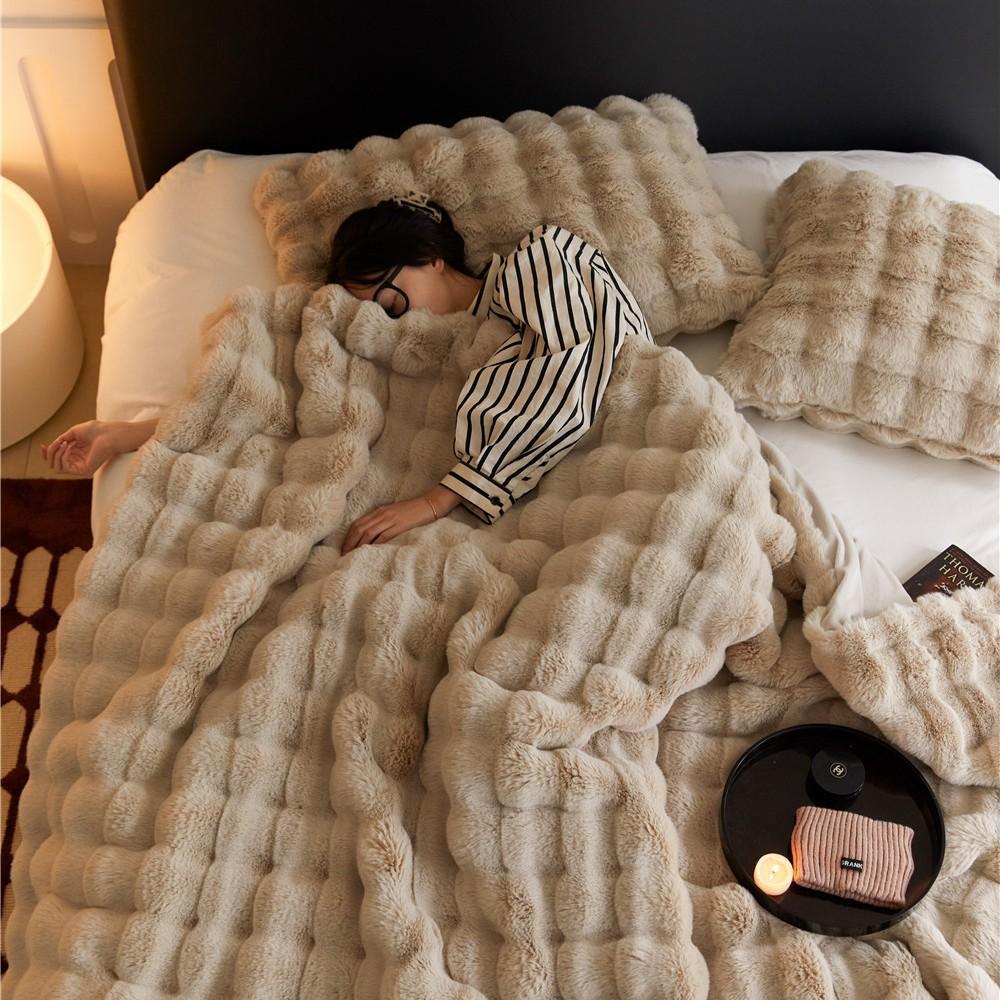 Toskanische Decke Imitation Kaninchenfell Decke Bubble Velvet Decke Doppelseitige Dicke Büro Nickerchen Decke Sofaüberwurf Decke