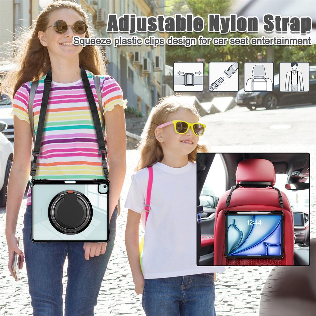 For iPad Air 13 (2025)/(2024)/Pro 12.9 (2022)/(2021)/(2020)/(2018) Case with Shoulder Strap Kickstand Tablet Cover