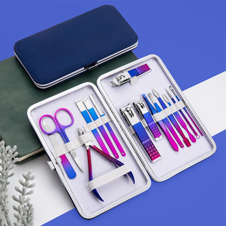Colorful Stainless Steel 7-15 Piece Beauty Nail and Eyebrow Repair Set Manicure Set Nail Clippers