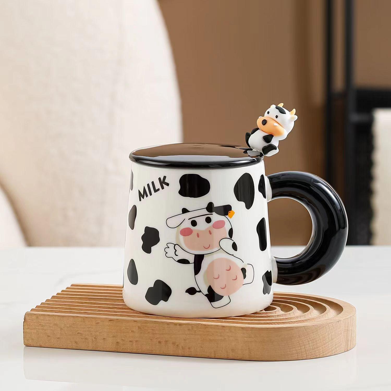 

Керамическая милая корова кружка кофейные чашки крышки ложки детские большой емкости вода офис молоко новый продукт креативный домашний напиток посуда 500ml
