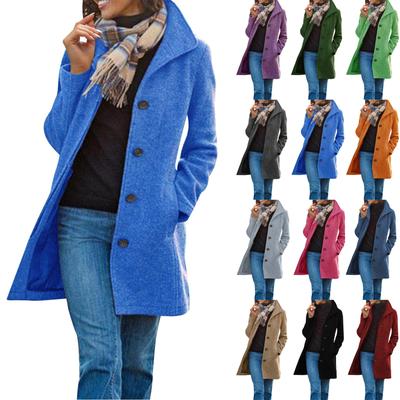 Women's  Wool Trench Double Coats Casual Stand Collar Fleece Lined Jacket Outerwear
